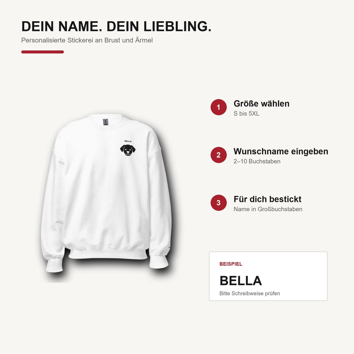 Personalisierter Hundepullover mit Name – Bestickter Unisex Sweater mit Hundesilhouette, Geschenk für Hundemama und Hundepapa Haustier Bild