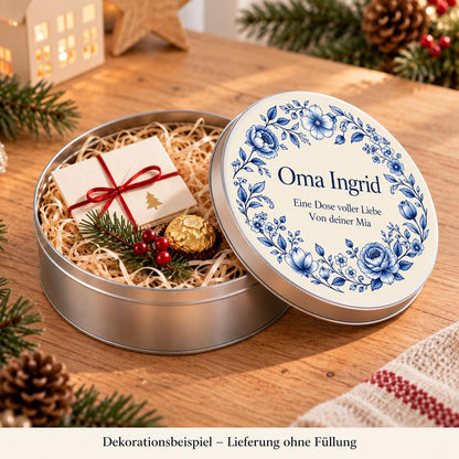 Oma Geschenkdose personalisiert | Gutschein Geschenkverpackung mit Namen | Blauer Blumenkranz | Weihnachten Geburtstag Muttertag