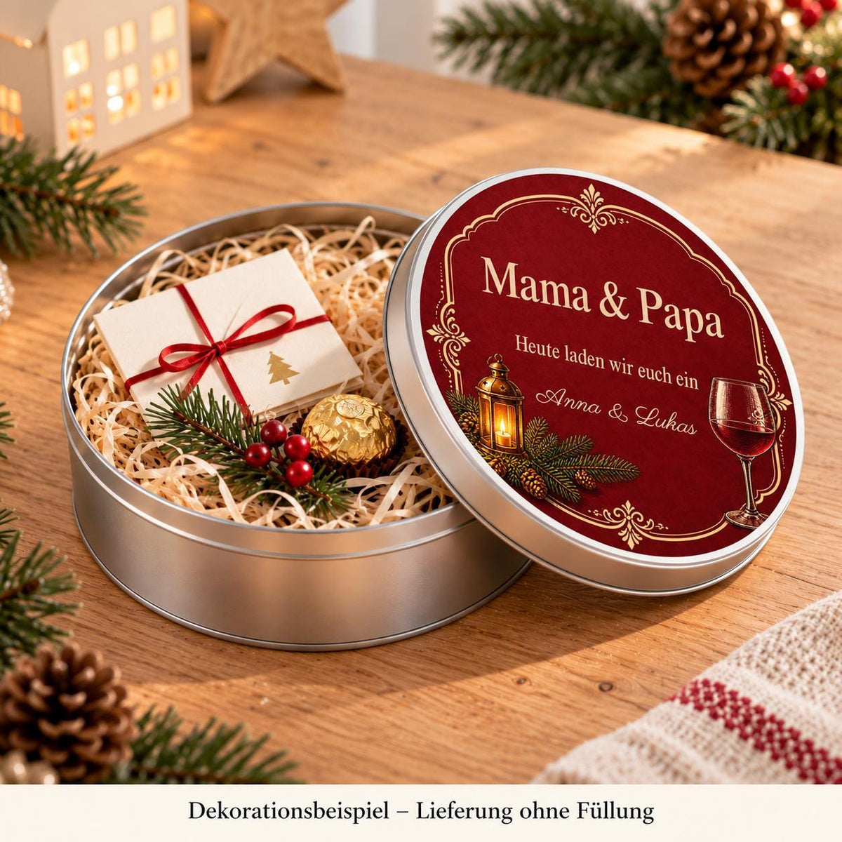 Restaurant Gutschein für Eltern | Geschenkdose personalisiert | Geschenkverpackung Mama Papa | Weihnachtsgeschenk mit Namen