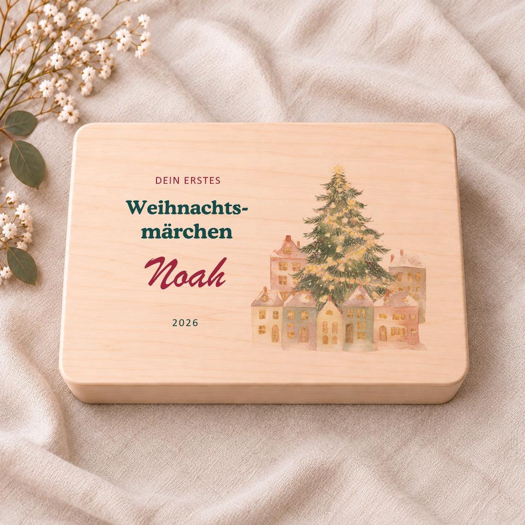 Babys erstes Weihnachten Geschenk personalisiert | Erinnerungsbox mit Namen | Weihnachtsdorf Holzbox | Geschenk Enkelkind Patenkind Geburt