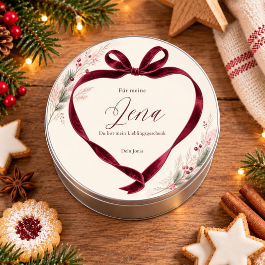 Schleifenherz Geschenkdose personalisiert | Gutschein Geschenkverpackung mit Namen | Weihnachtsgeschenk Freundin Ehefrau Jahrestag