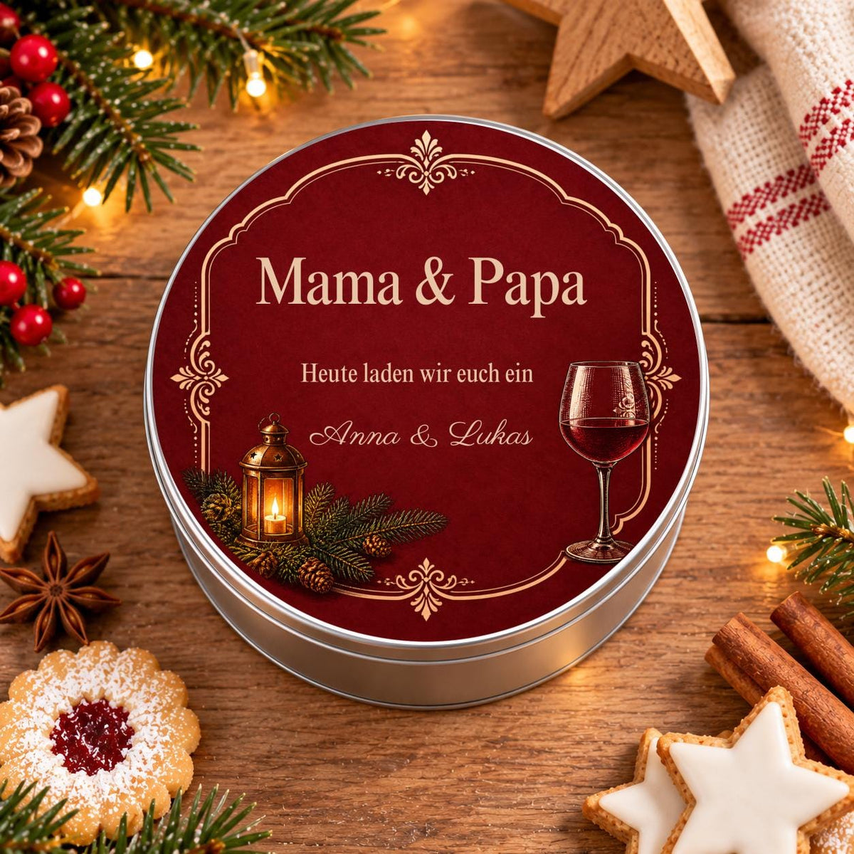 Restaurant Gutschein für Eltern | Geschenkdose personalisiert | Geschenkverpackung Mama Papa | Weihnachtsgeschenk mit Namen