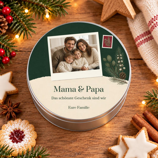 Familienfoto Geschenkdose personalisiert | Gutschein Geschenkverpackung mit eigenem Foto | Weihnachtsgeschenk Eltern Mama Papa
