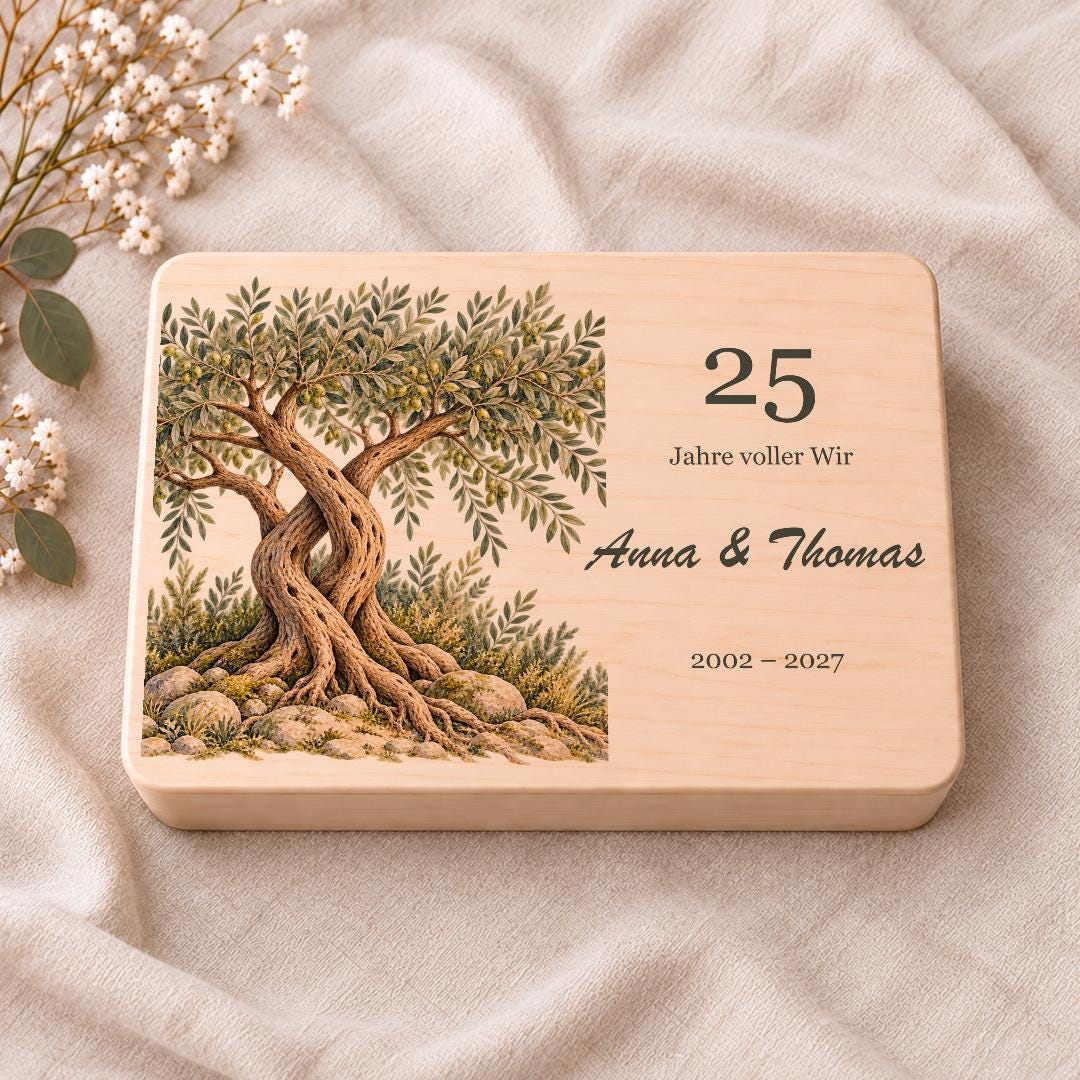 Silberhochzeit Geschenk personalisiert mit Namen | Erinnerungskiste 25 Jahre Hochzeit | Holzbox Lebensbaum | Geschenk Eltern Ehepaar