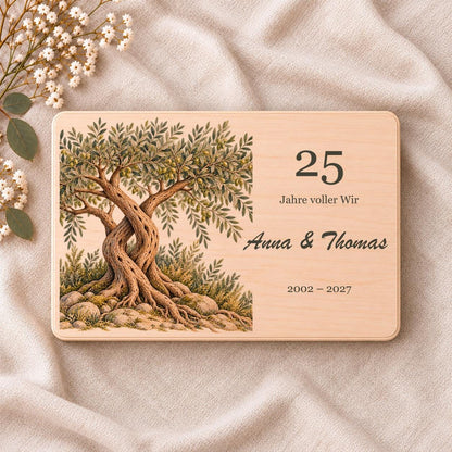 Silberhochzeit Geschenk personalisiert mit Namen | Erinnerungskiste 25 Jahre Hochzeit | Holzbox Lebensbaum | Geschenk Eltern Ehepaar