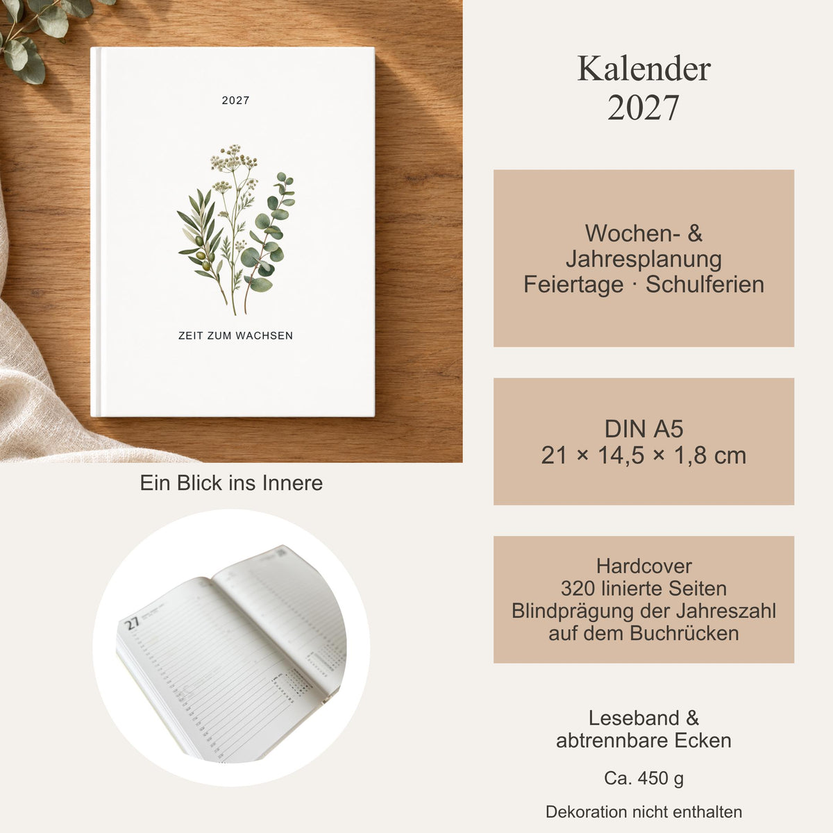 Terminplaner 2027 mit Mutmach-Spruch & Blumen – A5 Hardcover für Ziele und Alltag, Geschenk für Freundin zum Geburtstag oder Neustart