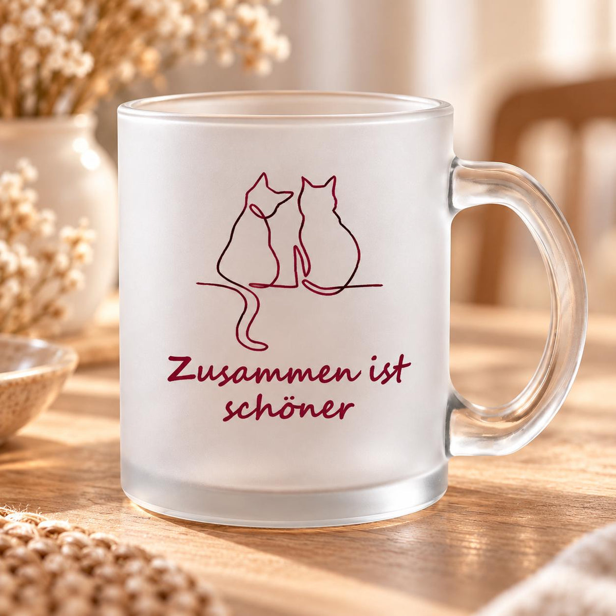 Zusammen ist schöner Katzen Glastasse, satiniertes Glas, Teetasse, Glühweinbecher, Geschenk Valentinstag Jahrestag Geburtstag Hochzeit