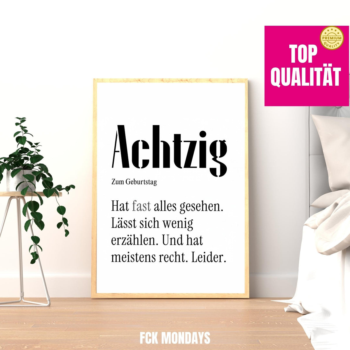 80. Geburtstag Poster personalisierbar | Achtzig Definition mit lustigem Spruch | Geschenk Frau Mann | Typografie Wandbild Wunschalter Druck