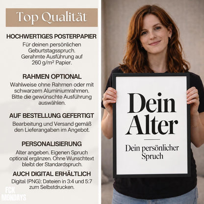 70. Geburtstag Poster personalisierbar | Siebzig Definition mit lustigem Spruch | Geschenk Frau Mann | Typografie Wandbild Wunschalter Druck