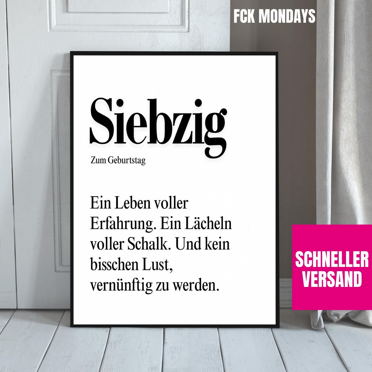 70. Geburtstag Poster personalisierbar | Siebzig Definition mit lustigem Spruch | Geschenk Frau Mann | Typografie Wandbild Wunschalter Druck