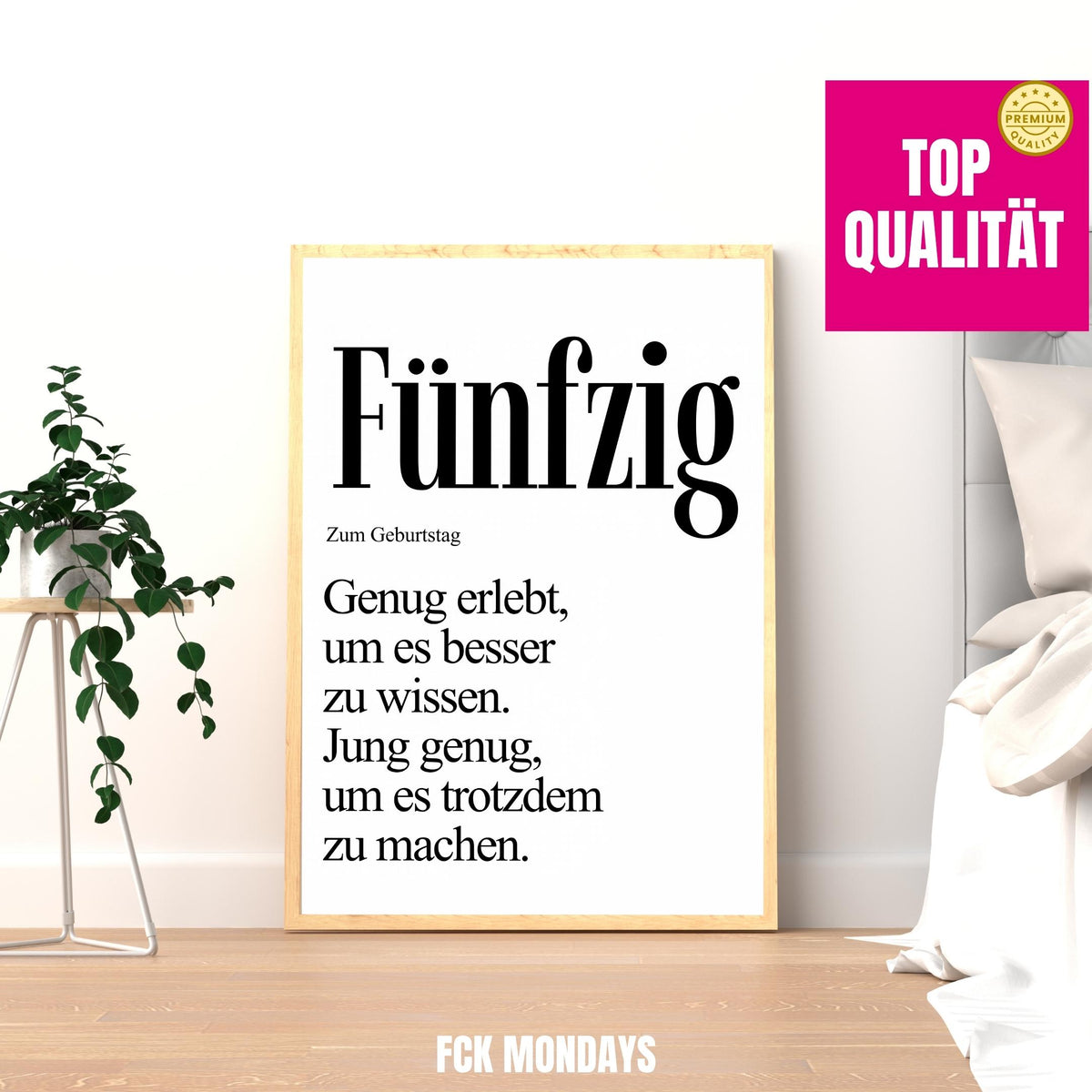 50. Geburtstag Poster personalisierbar | Fünfzig Definition mit lustigem Spruch | Geschenk Frau Mann | Typografie Wandbild Wunschalter Druck