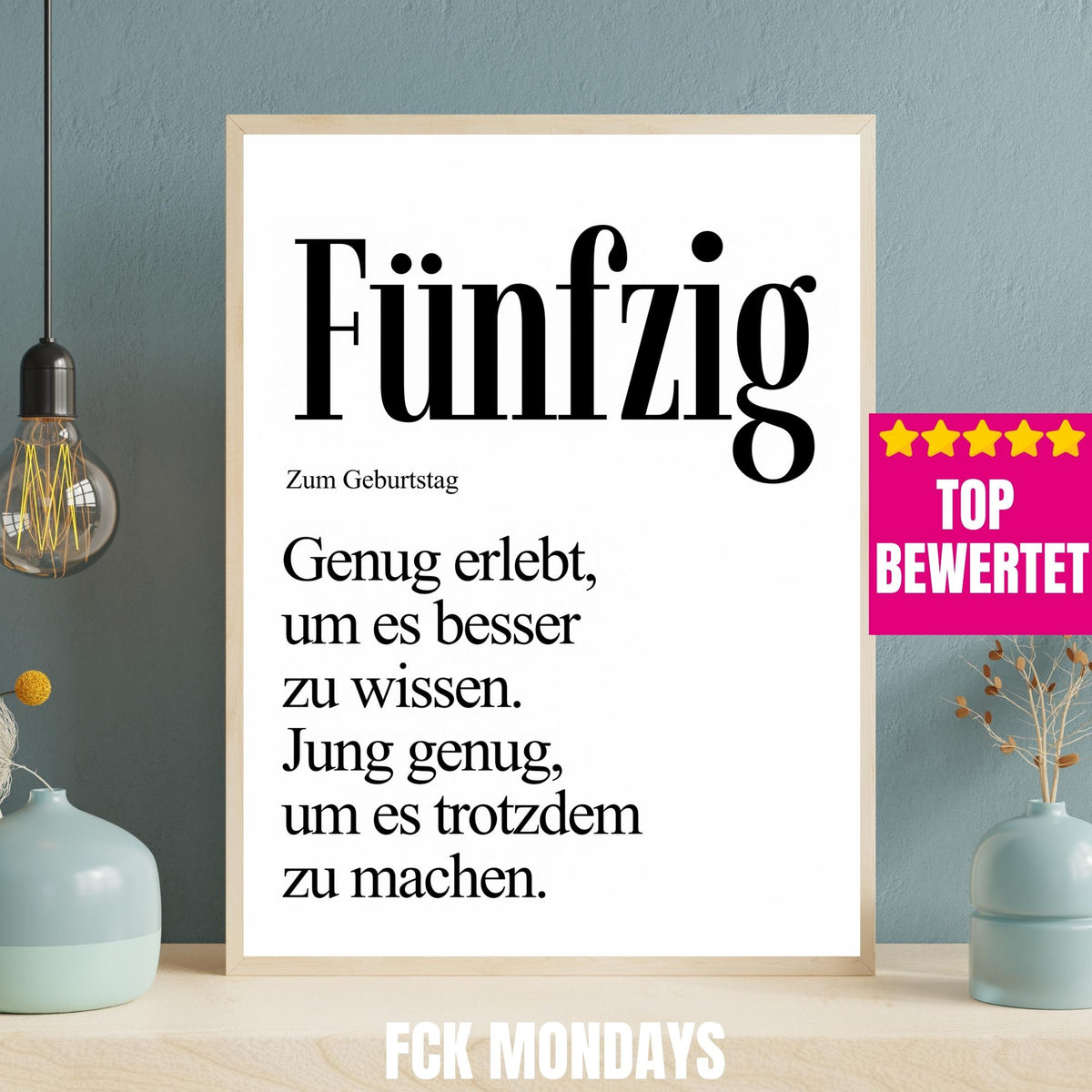 50. Geburtstag Poster personalisierbar | Fünfzig Definition mit lustigem Spruch | Geschenk Frau Mann | Typografie Wandbild Wunschalter Druck