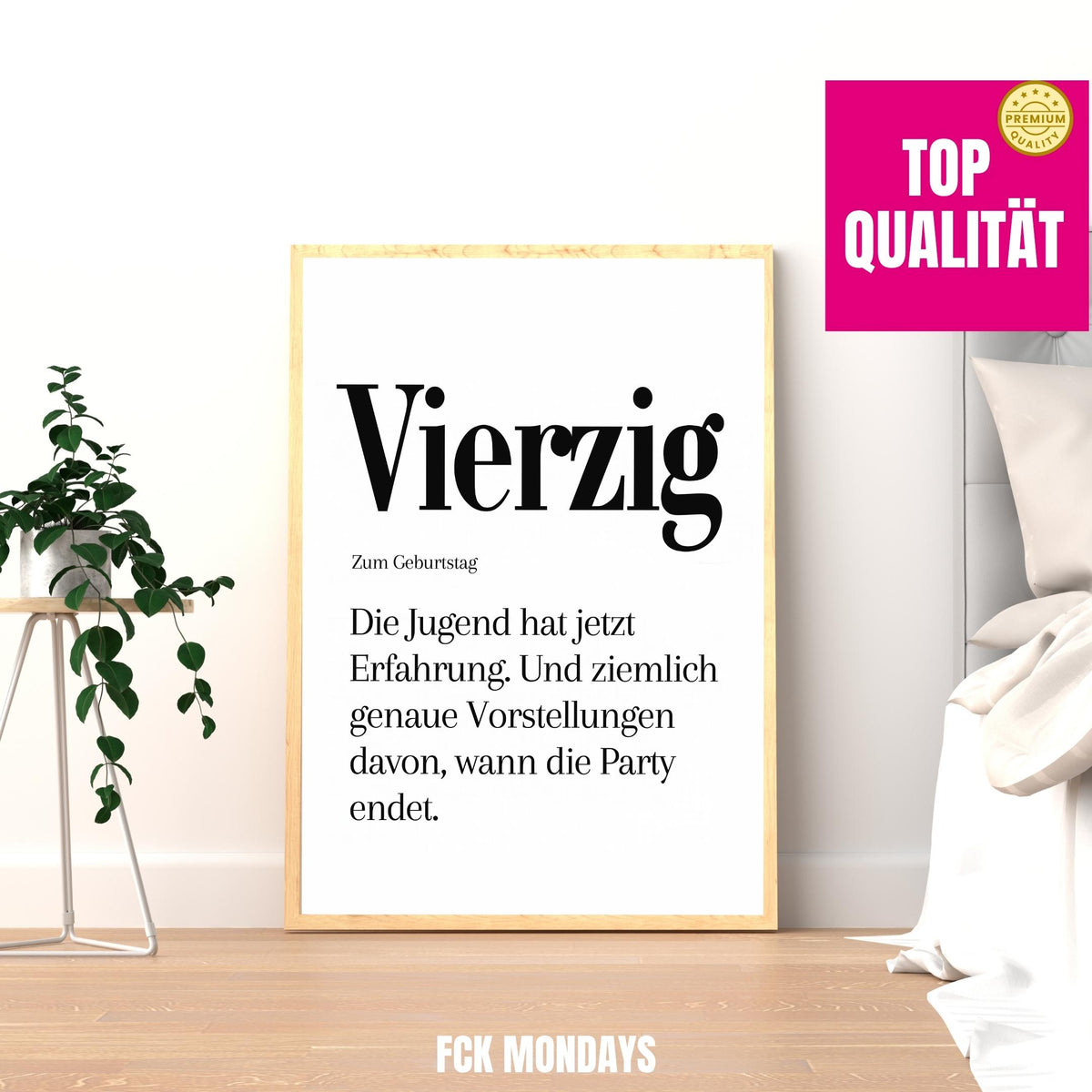 40. Geburtstag Poster personalisierbar | Vierzig Definition mit lustigem Spruch | Geschenk Frau Mann | Typografie Wandbild Wunschalter Druck