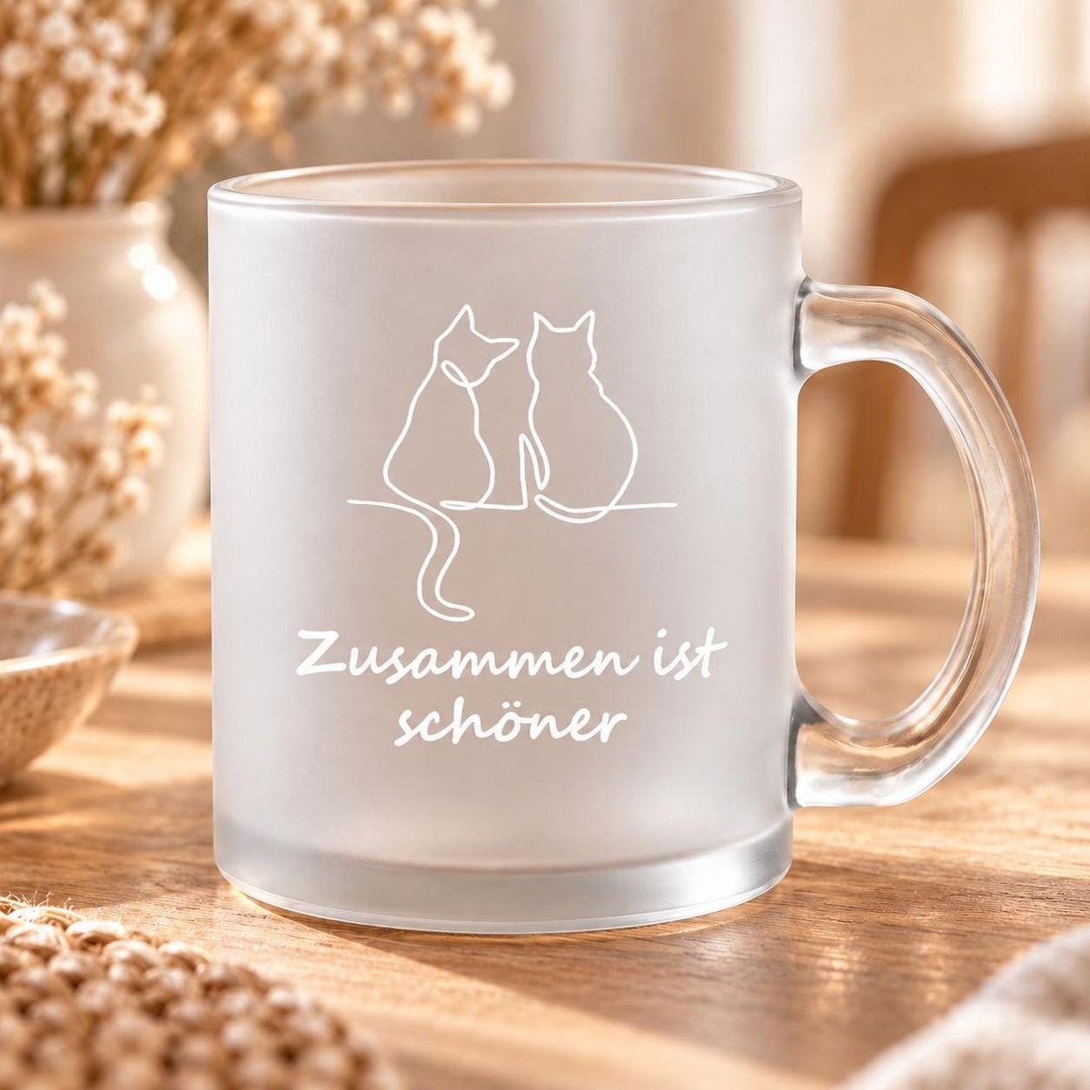 Zusammen ist schöner Katzen Glastasse, satiniertes Glas, Teetasse, Glühweinbecher, Geschenk Valentinstag Jahrestag Geburtstag Hochzeit