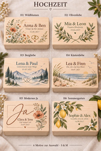 Hochzeit Erinnerungskiste personalisiert mit Namen und Datum | Zitronen und Blüten | Hochzeitsgeschenk Brautpaar | Geldgeschenk Sommer