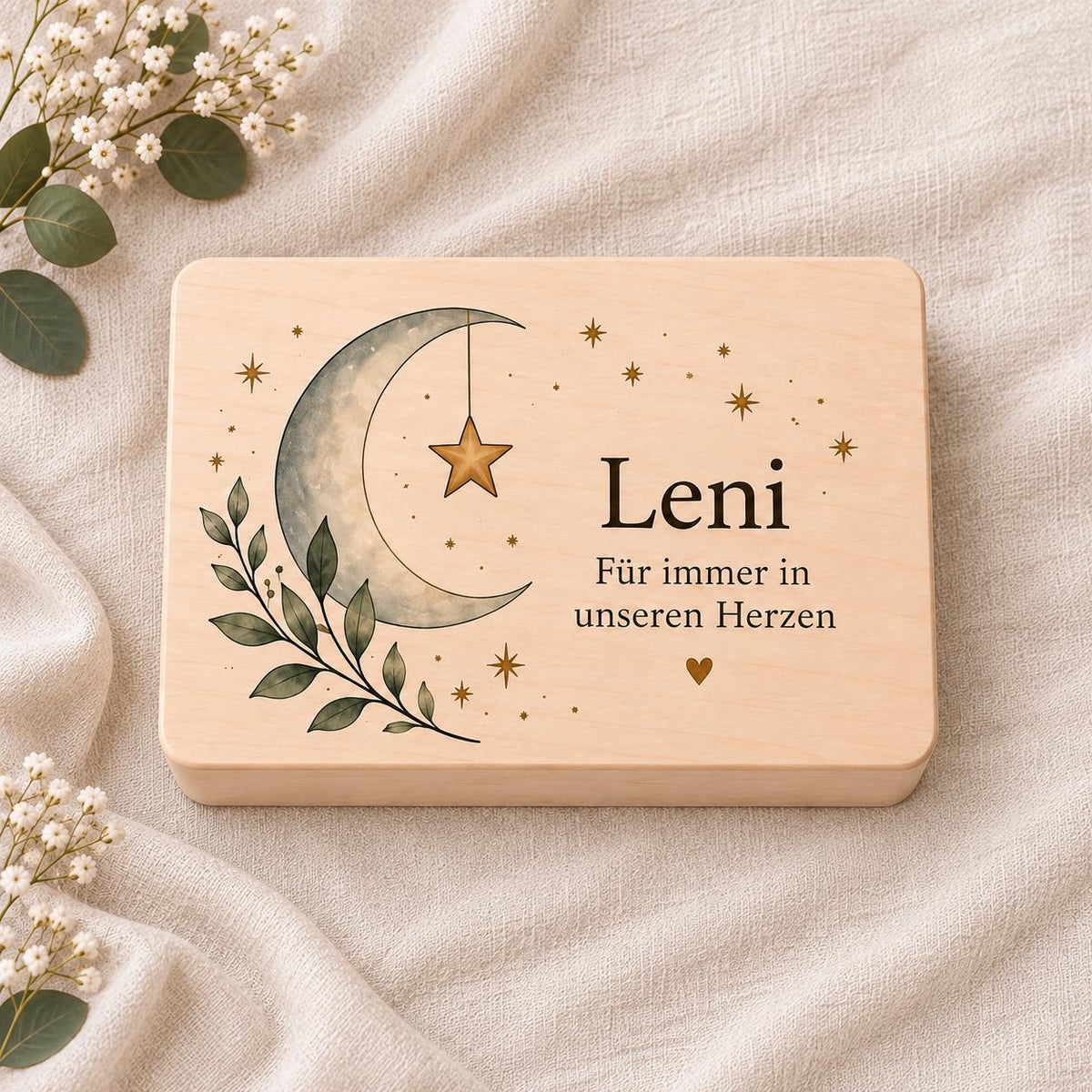 Sternenkind Erinnerungskiste personalisiert mit Namen | Trauergeschenk und Gedenkbox | Andenken zum Abschied eines lieben Menschen | Mond