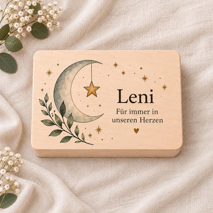 Sternenkind Erinnerungskiste personalisiert mit Namen | Trauergeschenk und Gedenkbox | Andenken zum Abschied eines lieben Menschen | Mond