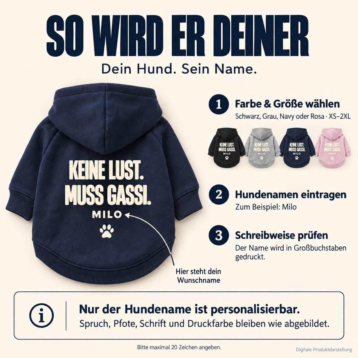 Personalisierter Hundehoodie mit Namen – Keine Lust Muss Gassi – Geschenk für Hundemama, Hundepapa & Hundefreunde zum Geburtstag oder Einzug