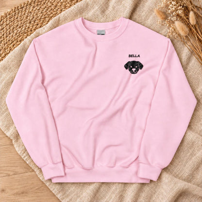 Personalisierter Hundepullover mit Name – Bestickter Unisex Sweater Hundesilhouette, Geschenk Hundemama Hundepapa Haustier Bild Sand Beige