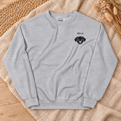 Personalisierter Hundepullover mit Name – Bestickter Unisex Sweater Hundesilhouette, Geschenk Hundemama Hundepapa Haustier Bild Sand Beige
