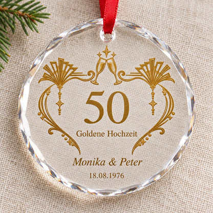 Goldene Hochzeit Glasornament personalisiert mit Namen und Datum – Geschenk zum 50. Hochzeitstag für Eltern und Großeltern, Art-Déco-Deko
