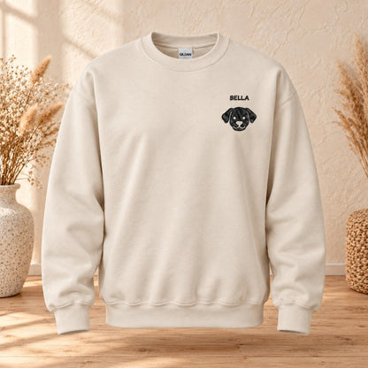 Personalisierter Hundepullover mit Name – Bestickter Unisex Sweater Hundesilhouette, Geschenk Hundemama Hundepapa Haustier Bild Sand Beige