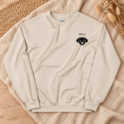 Personalisierter Hundepullover mit Name – Bestickter Unisex Sweater Hundesilhouette, Geschenk Hundemama Hundepapa Haustier Bild Sand Beige