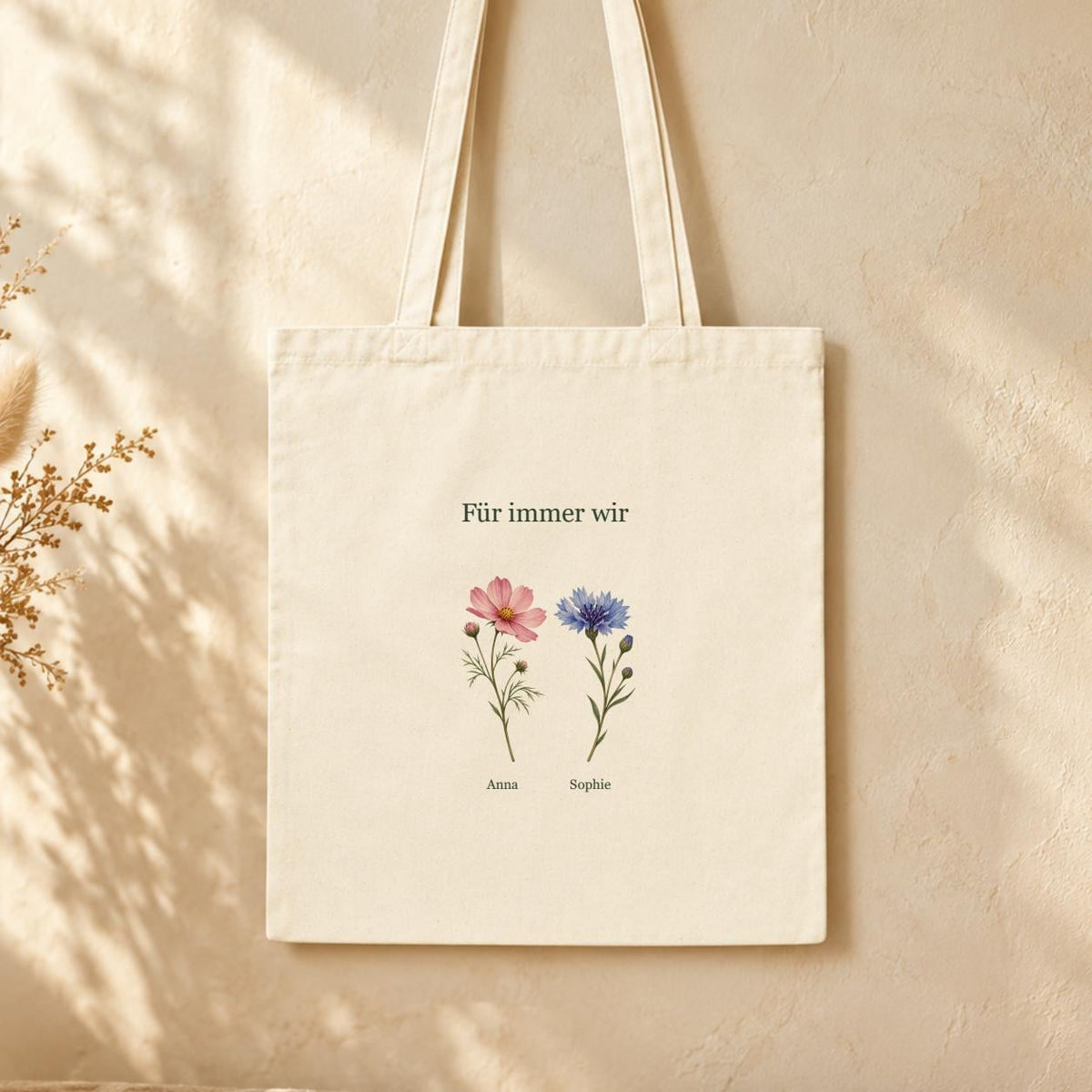 Freundin Jutebeutel personalisiert mit Namen, Blumenmotiv aus Baumwolle | Einkaufsbeutel & Tragetasche | Geschenk Geburtstag Weihnachten