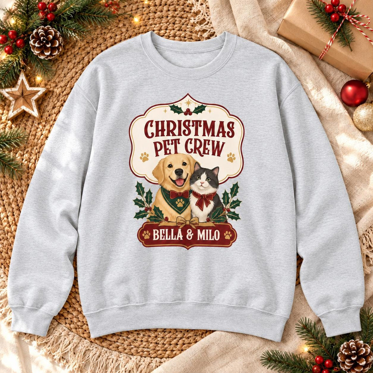 Personalisierter Weihnachtspullover Christmas Pet Crew mit Tiernamen | Geschenk Hundemama Katzenmama Tierfamilie Weihnachten Partnerlook Set