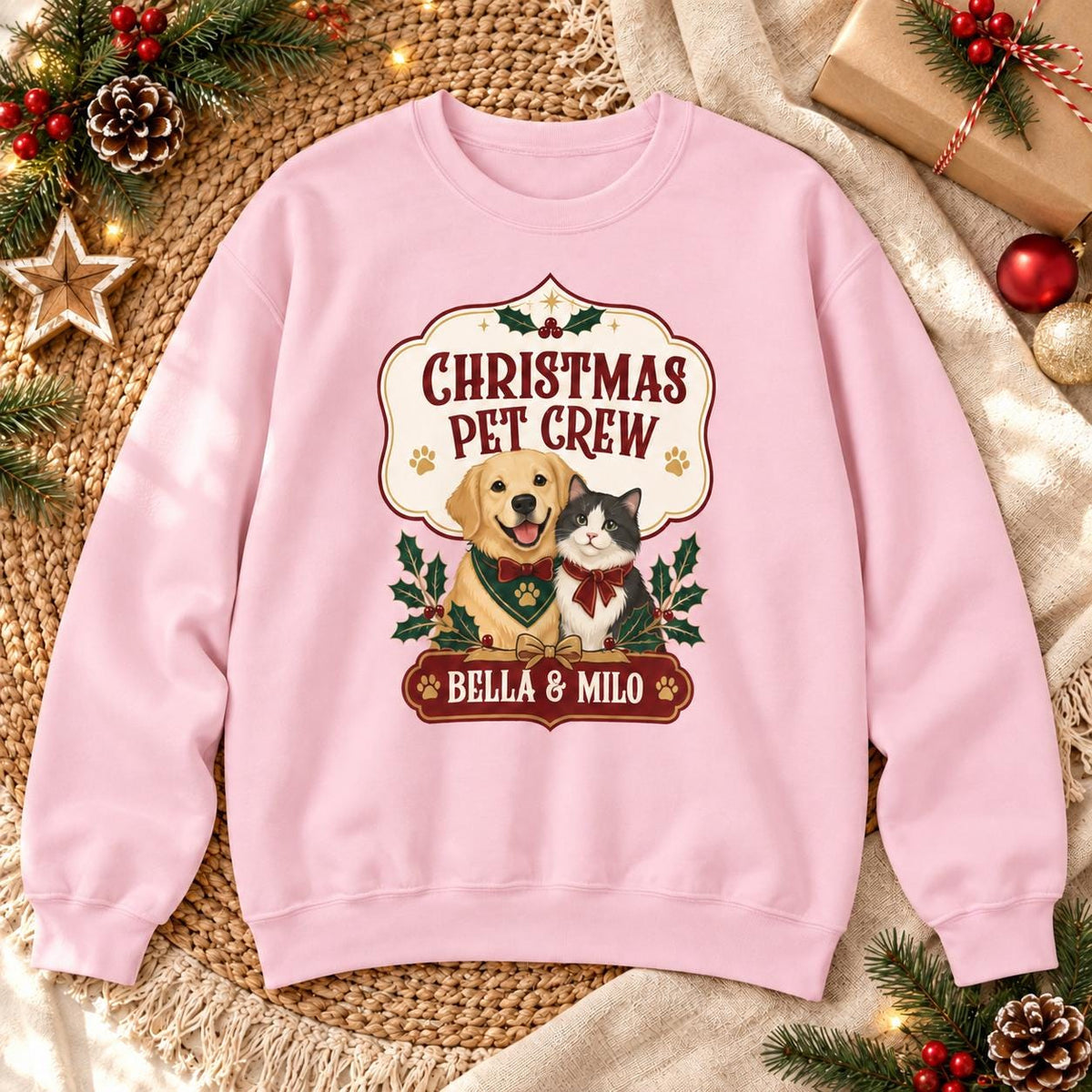 Personalisierter Weihnachtspullover Christmas Pet Crew mit Tiernamen | Geschenk Hundemama Katzenmama Tierfamilie Weihnachten Partnerlook Set