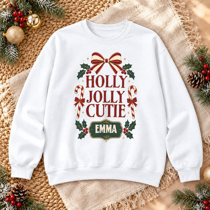 Personalisierter Weihnachtspullover Holly Jolly Cutie mit Name | Retro Familien Partnerlook Advent Weihnachtsfoto Geschenk Damen Kinder Foto