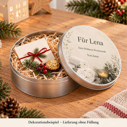 Wellness Gutschein Geschenkdose personalisiert | Geschenkverpackung mit Namen | Weihnachtsgeschenk Freundin Partnerin Geburtstag