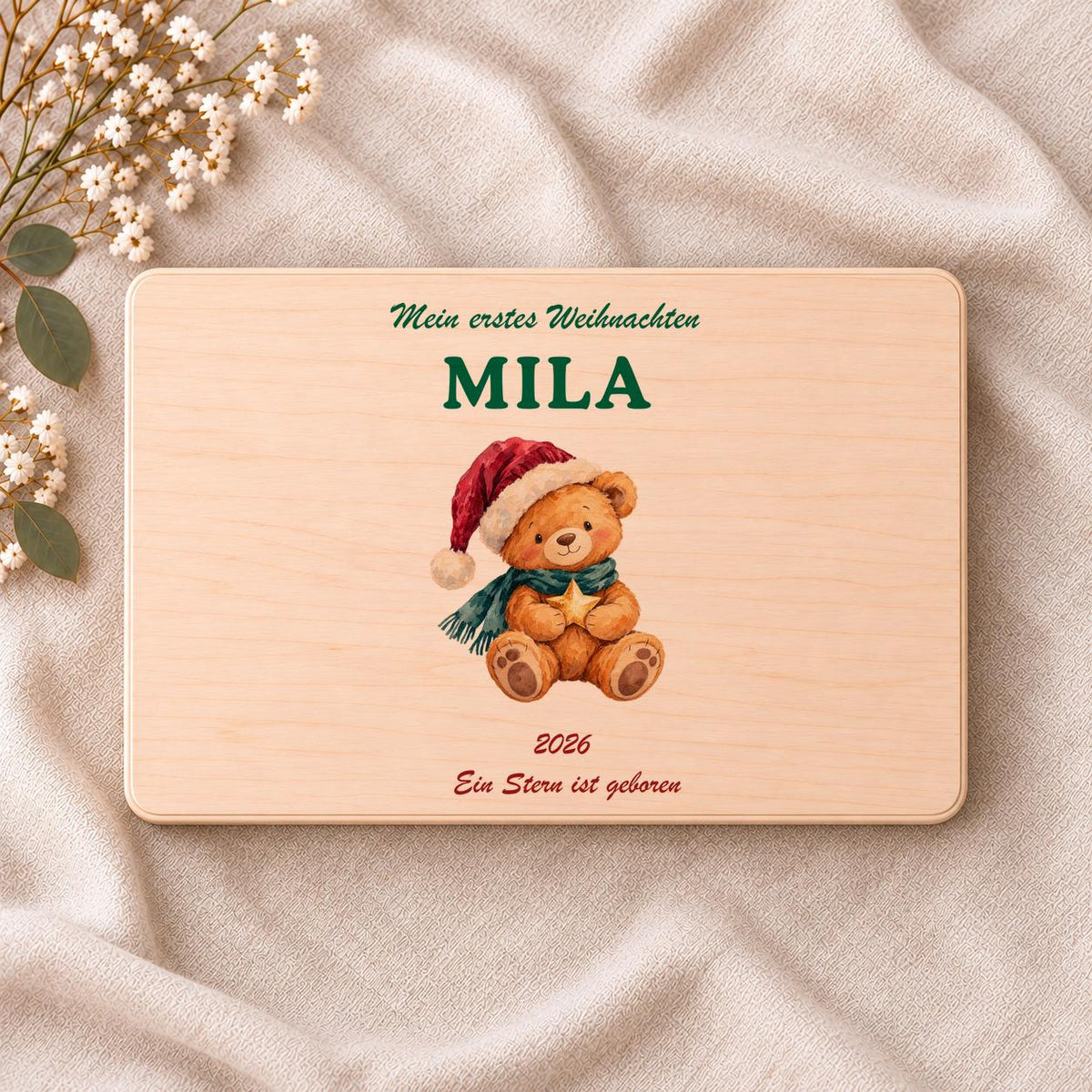 Babys erstes Weihnachten Erinnerungsbox personalisiert | Holzbox Teddy mit Namen und Jahr | Geschenk Enkelkind Patenkind Junge Mädchen