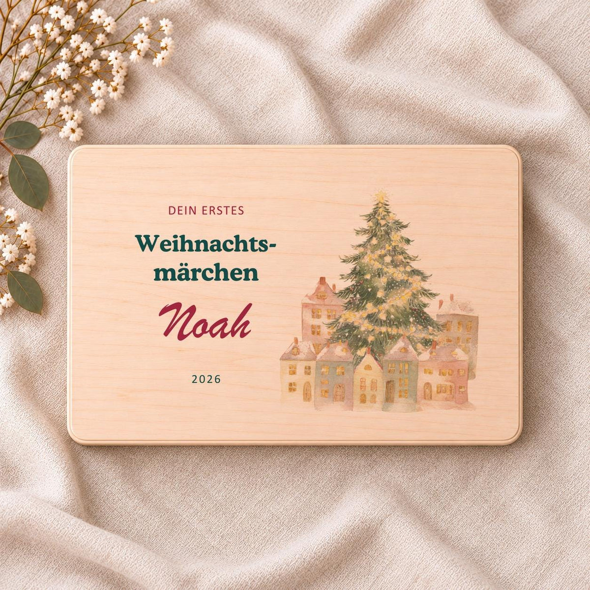 Babys erstes Weihnachten Geschenk personalisiert | Erinnerungsbox mit Namen | Weihnachtsdorf Holzbox | Geschenk Enkelkind Patenkind Geburt