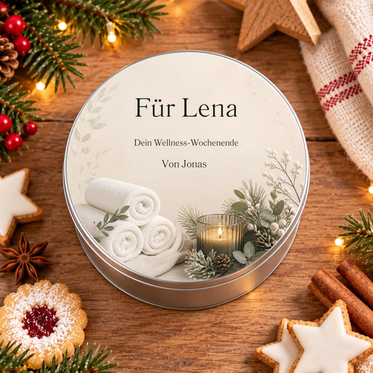 Wellness Gutschein Geschenkdose personalisiert | Geschenkverpackung mit Namen | Weihnachtsgeschenk Freundin Partnerin Geburtstag