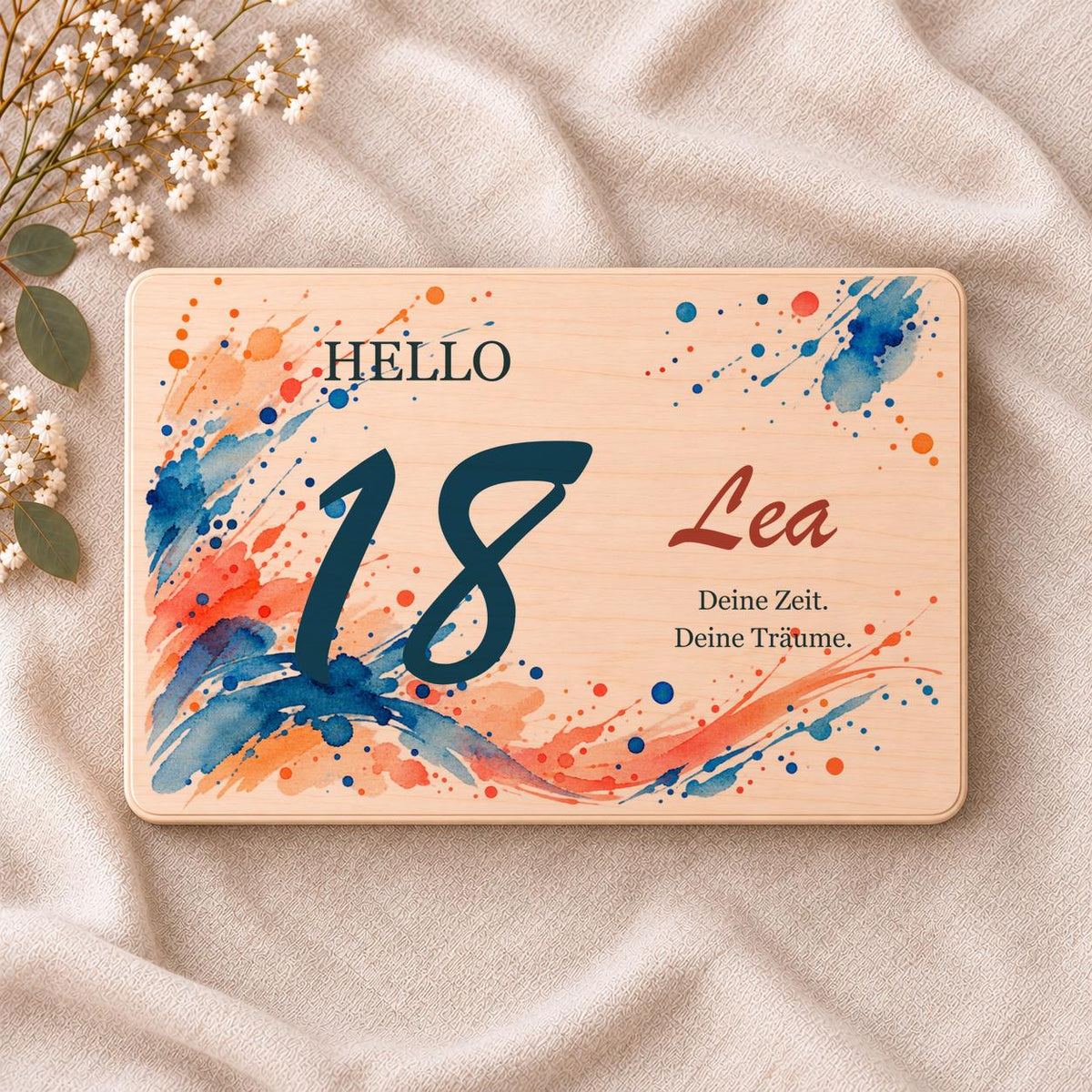 18. Geburtstag Geschenk personalisiert | Erinnerungskiste mit Namen und Alter | Holzbox für Tochter Sohn | Blau Koralle Geldgeschenk