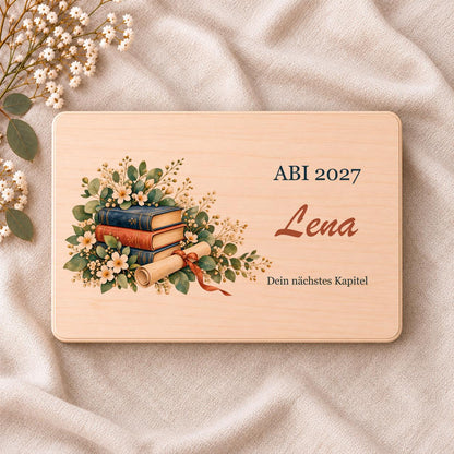 Abitur Geschenk personalisiert mit Namen und Jahr | Erinnerungskiste Bücher | Holzbox zum Schulabschluss für Tochter Sohn | Geldgeschenk