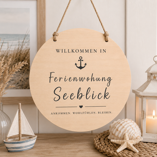 Personalisierbares Holzschild Ferienwohnung Seeblick