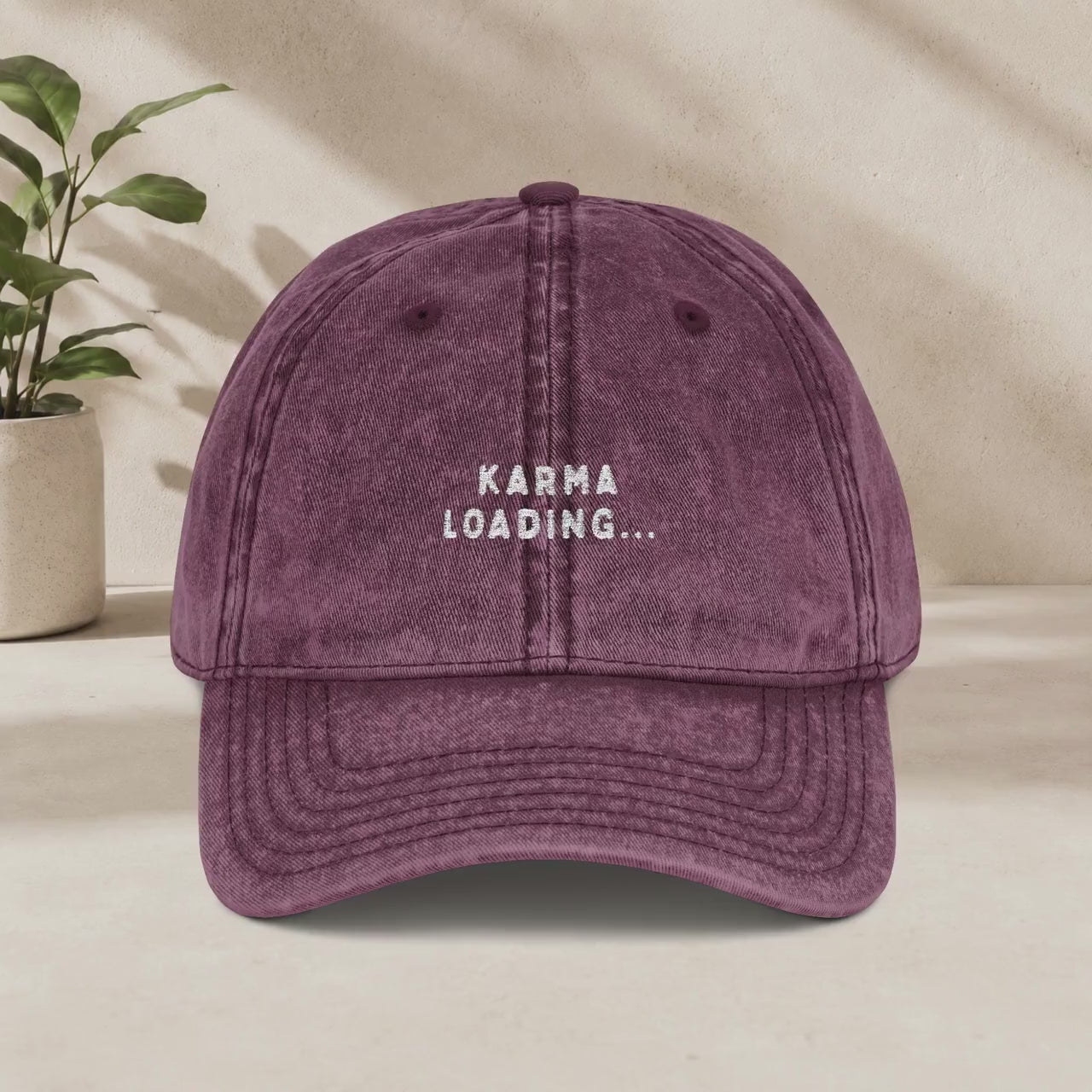 Karma Loading Cap Vintage | Bestickte Schirmmütze | Karma Mütze Geschenk | Funny Quote Cap | Good Vibes Hat Mental Health Festival