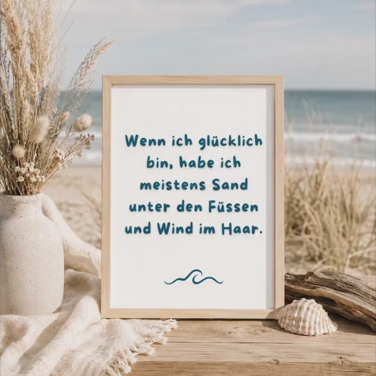 Wenn ich glücklich bin Poster | Strand Spruch Print | Mental Health Wandbild | Freundschaft Geschenk | Sommer Poster | Positive Wanddeko