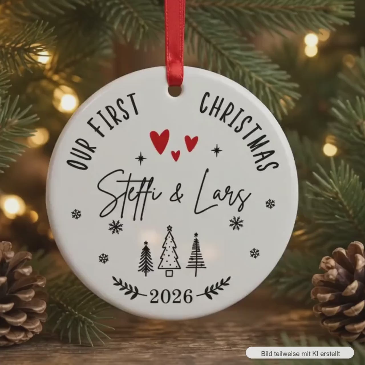 Personalisierter Weihnachtsanhänger für Paare & Familie, Our First Christmas Ornament 2026, Keramik Baumschmuck mit Namen Geschenk Idee
