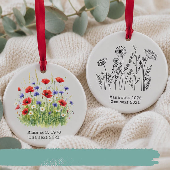 Personalisiertes Mama Oma Opa seit Ornament, Keramik Anhänger mit Datum, Familien Geschenk für Mama Oma Papa Großeltern Weihnachtsschmuck