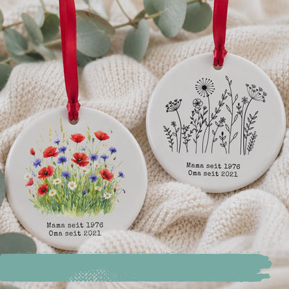 Personalisiertes Mama Oma Opa seit Ornament, Keramik Anhänger mit Datum, Familien Geschenk für Mama Oma Papa Großeltern Weihnachtsschmuck