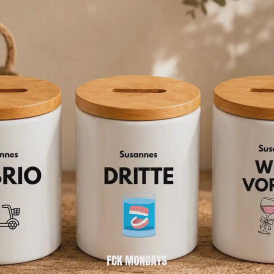 Personalisierte Spardose mit Namen | Spartopf Keramik  Bambusdeckel | Geldgeschenk Geburtstag | Urlaub, Camper, Motorrad, Kreuzfahrt Zweck