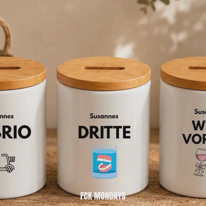 Personalisierte Spardose mit Namen | Spartopf Keramik  Bambusdeckel | Geldgeschenk Geburtstag | Urlaub, Camper, Motorrad, Kreuzfahrt Zweck