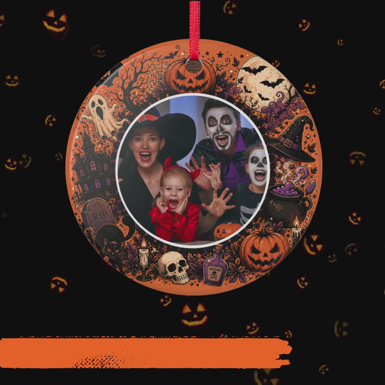 Personalisiertes Halloween Foto Ornament, Keramik Anhänger mit eigenem Bild, Grusel Deko Geschenk Familie Paare Haustier