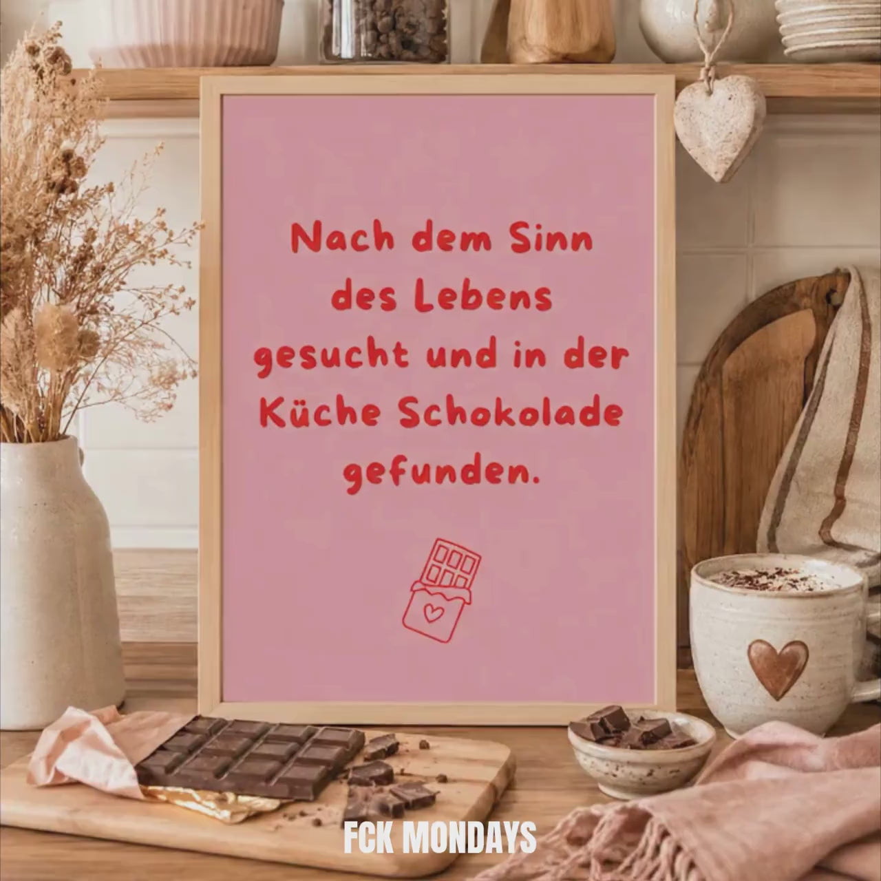 Nach dem Sinn des Lebens gesucht Poster | Lustiger Spruch Poster Küche | Mental Health Wandbild | Freundschaft Geschenk | Schokolade Poster