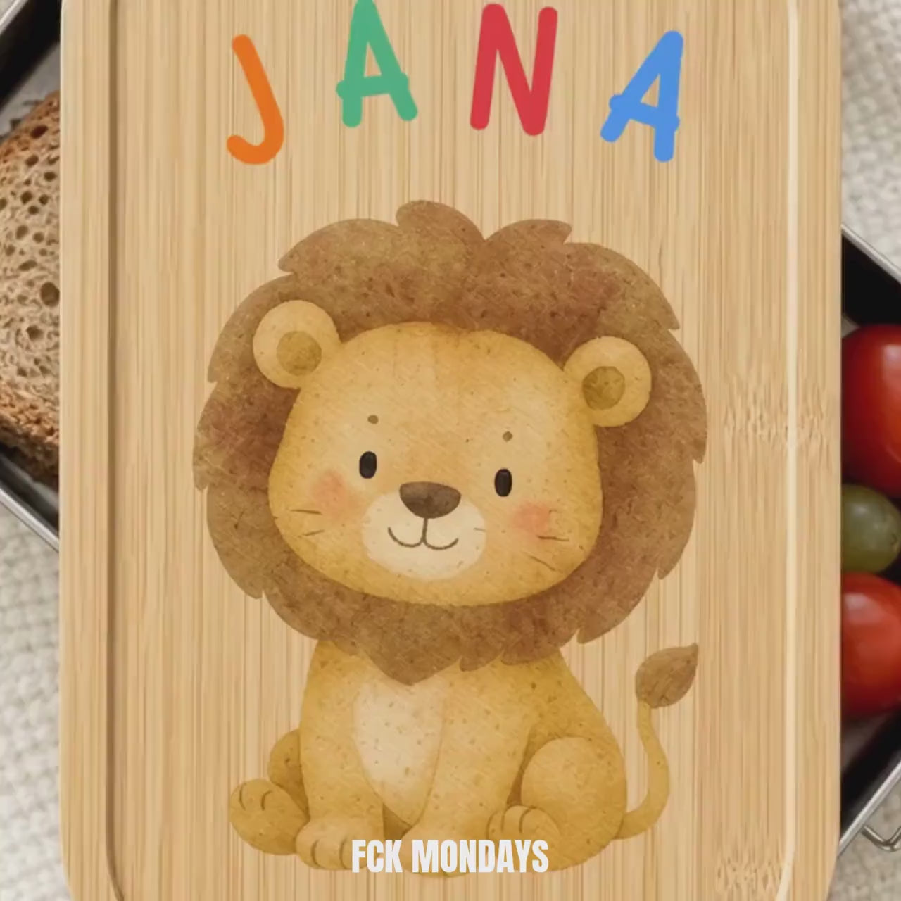 Personalisierte Brotdose mit Namen, Kinder Lunchbox Edelstahl mit Bambusdeckel, Tiermotiv Aquarell, Kita Einschulung Geschenk Geburtstag