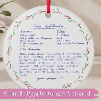 Personalisiertes Rezept Ornament mit Handschrift, Omas Rezept Keramik Anhänger, Familienrezept Weihnachtsgeschenk Geburtstag  Verzierung