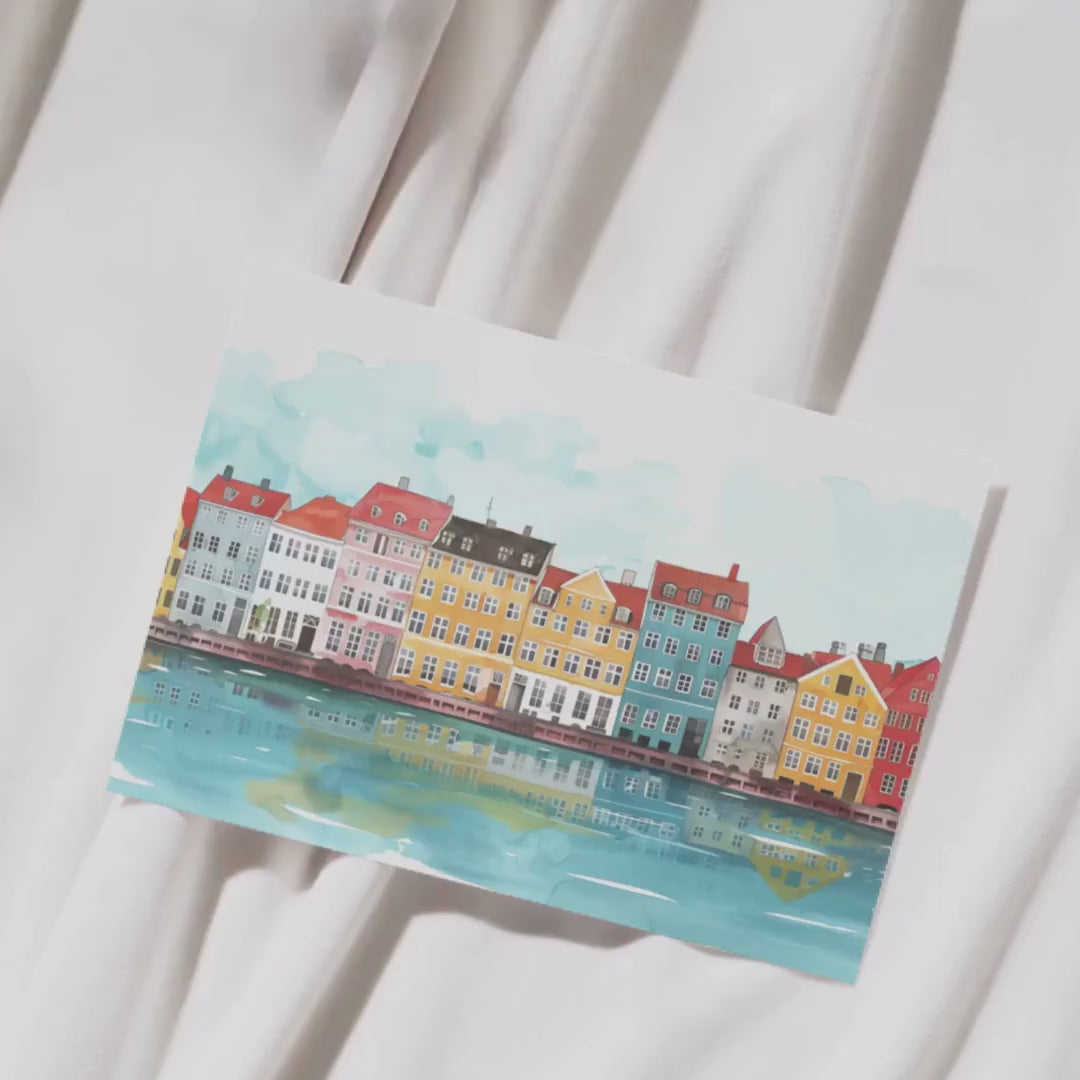 Copenhagen Denmark Poster | Scandinavian Skyline Art Print | Illustrated København Old Town Wall Art